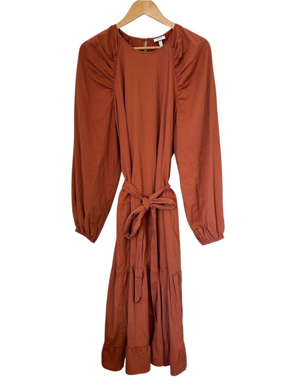 TheGet Rust Long-Sleeve Tie-Waist Maxi Dress